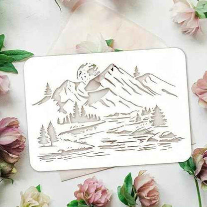 Reusable Mountain Tree Wall Stencils Template Reusable Spray PaintStencils for Craft Painting On Wood Craft Canvas Walls Wood Furniture Decorations DIY Scrapbooking
