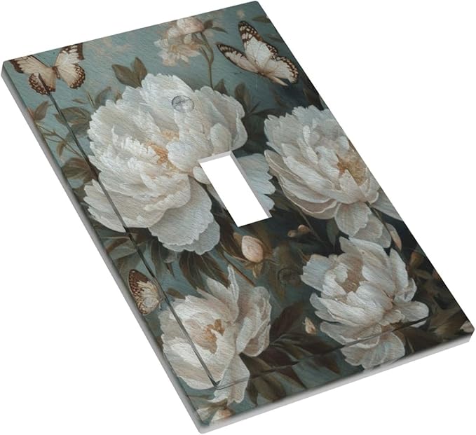 Decorative Art Light Switch Covers Butterflies & Peonies Single Toggle Wall Plate Decorative Switchcover Electrical Switchplate for Home Decor