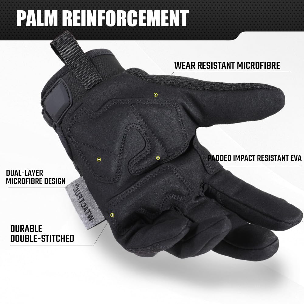 WTACTFUL Rubber Guard Tactical Gloves for Men Full Finger Protection Airsoft Paintball Hunting Hiking Bicycle Cycling Motorbike Motorcycle Black L