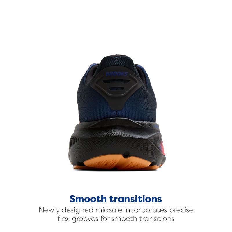 Brooks Women’s Ghost 17 Neutral Running Shoe - Night/Blue/Papaya - 9 Medium