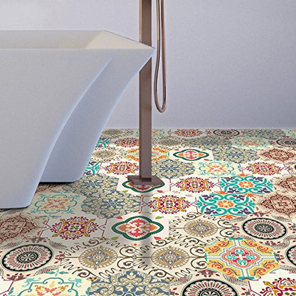Alwayspon 10 Pcs Hexagon Non-Slip Floor Sticker for Home Decor, Peel and Stick Self-Adhesive Wall Sticker for Living Room Kitchen Bathroom, 7.9x9.1inch