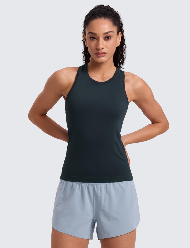CRZ YOGA Seamless Workout Tank Tops for Women - Athletic Running Gym Sleeveless Shirts Crewneck Racerback Breathable True Navy X-Small
