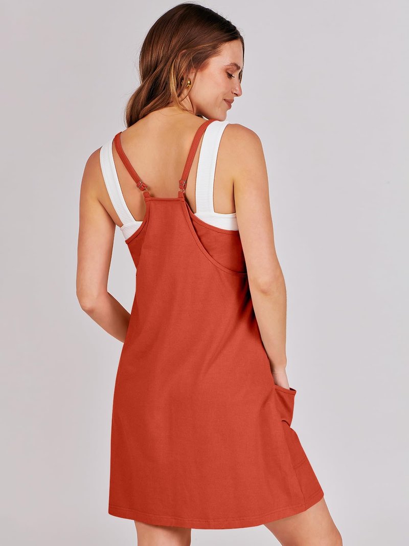 ANRABESS Women Athletic Dress Summer Tennis Workout Active Sports Mini Romper Dress Built in Shorts Travel Vacation Clothes Red X-Large