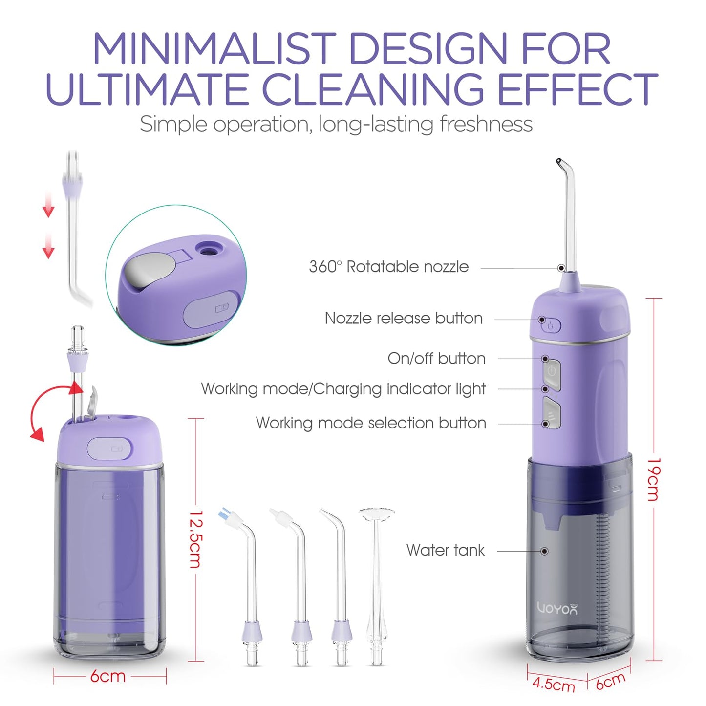 VOYOR-HEALTH Portable Water Flosser Cordless, Mini Travel Oral Irrigator with Telescopic Water Tank, IPX7 Waterproof Water Dental Flosser for Teeth Cleaning Braces & Dental Care WF510 (Light Green)