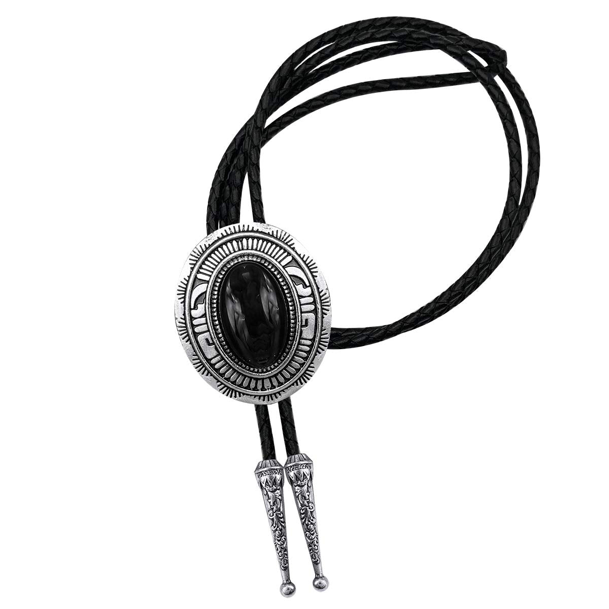 YOQUCOL Black Stone Bolo Tie Native American Western Leather Necktie Bolo Ties For Men