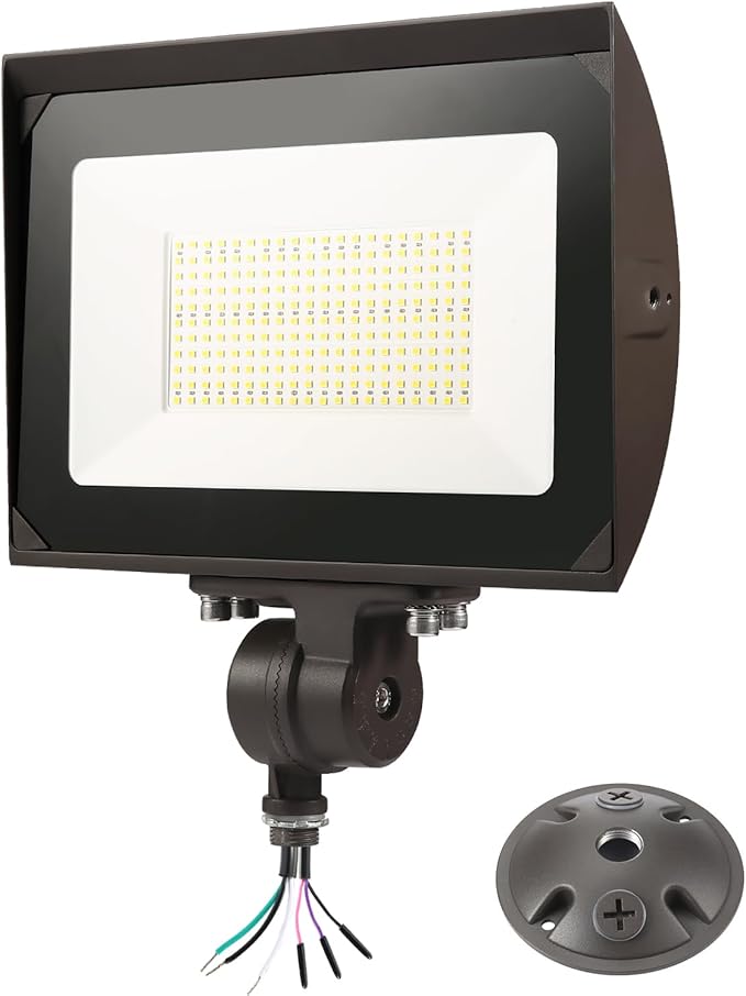 150W Outdoor LED Flood Light with Plate, 5000K Daylight 21000LM 100-277V, UL/DLC Waterproof LED Security Flood Lighting for Wall Wash/Sign/Flagpole/Tree/Yards/Advertising Boards