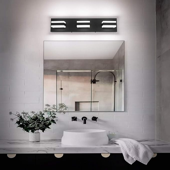 SOLFART LED Black Bathroom Vanity Light Fixtures Over Mirror 3 Lights Bath Lighting Restroom Light Modern Vanity Lights for Bathroom Bath Lights