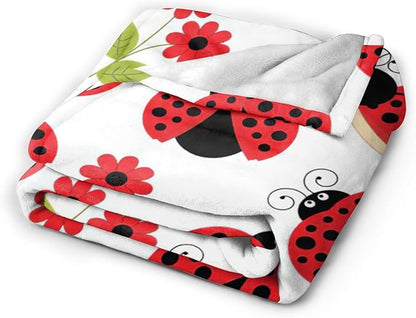 Ladybug Blanket, Lady Bug Cartoon Throw Blankets, Flower Green Leaves Fuzzy Plush Blanket Ultra Soft for Animal Lover Gift Kids Teens Women Men Girls Boys Stuff Decor for Bedding Sofas Couch 50"X40"