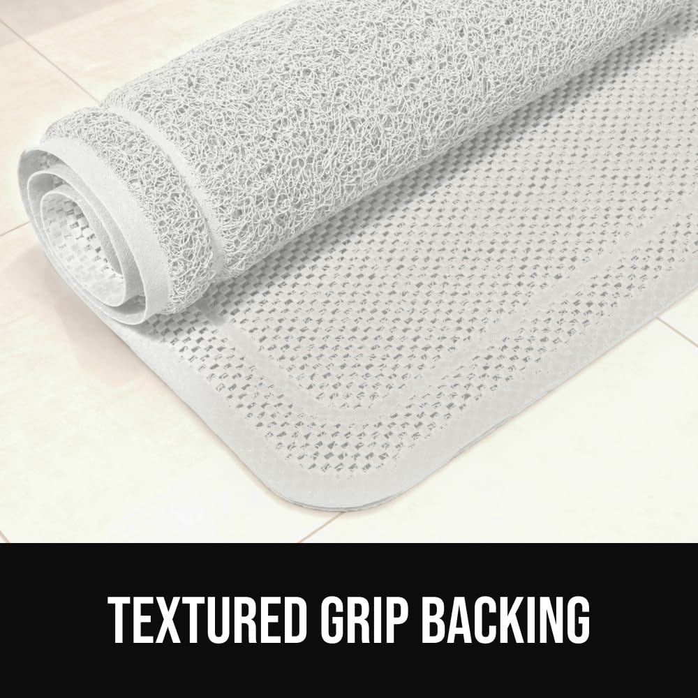 GORILLA GRIP Exfoliating Bath and Shower Mat, Textured Backing, 35x16 Soft Loofah-Style Foot Scrubber for Outside or Inside Bathtub, Quick Dry Easy Drainage Tub Floor Mats, Bathroom Essentials, White