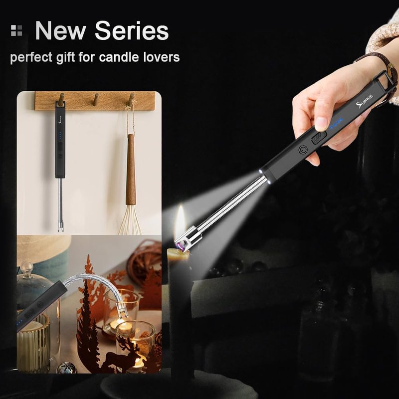 Rechargeable Electric Arc Candle Lighter - Triple Safety Design, Stainless Steel Shell | Black