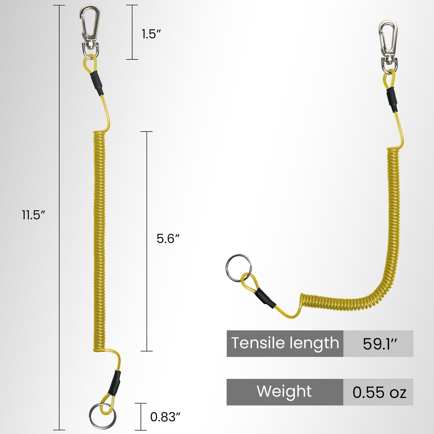 Pristis 6 pcs Fishing Coiled Lanyards, Heavy-duty Retractable Keychain Pole Tether, Stretchy Safety Leash with Steel Wire & Carabiner, Board Rod Strap Accessory for Tools Gear Tackle Kayak, Black