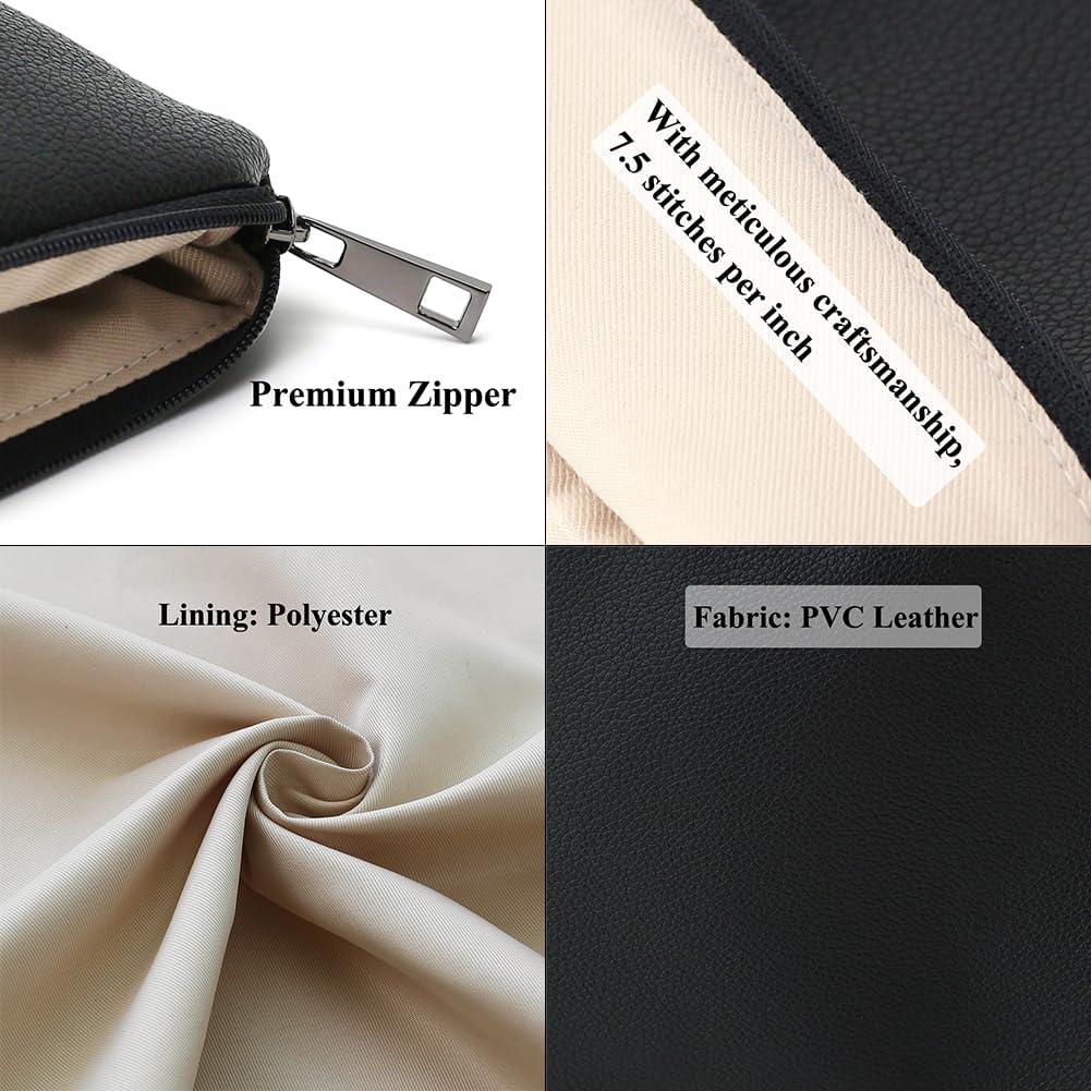 BBORGDC Small Cosmetic Bag Set of 3 for Purse, Black PVC Leather Cosmetic Pouches, 3 Sizes Zipper Organizer for Travel & Toiletries, Daily Bag Organizer, Gift for Women