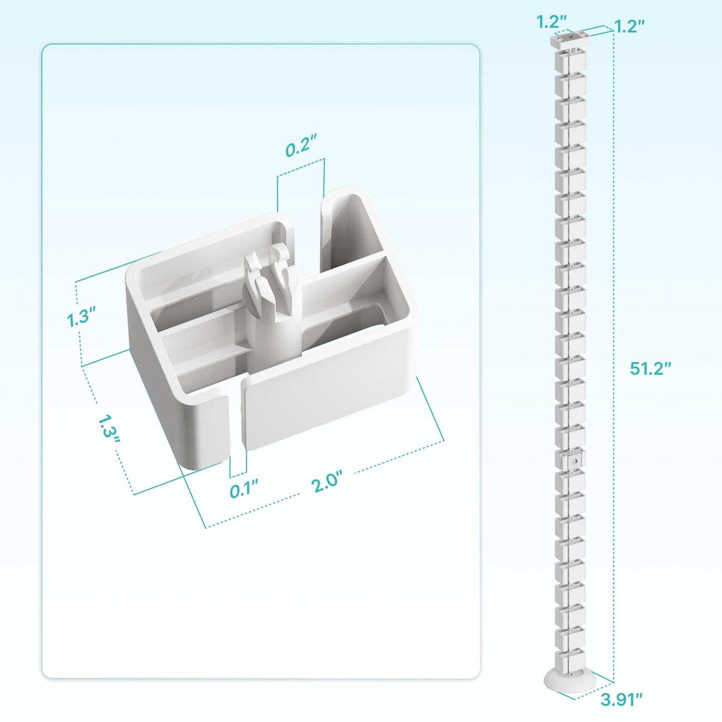 PEGZONE Under Desk Cable Management Spine – Flexible Cable Snake Organizer for Standing Desk, Tool-Free Magnetic Vertebrae Wire Management for 0.4"-2" Table, White