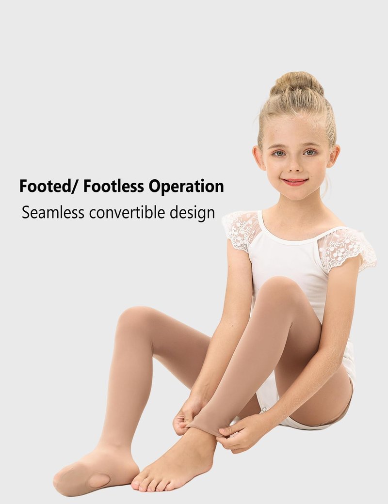 DUCMODA 1 Pair Girls’ Convertible Ballet Tights, Ultra-Soft Transition Dance Stockings for Kids, Students,Light Suntan,4-5 years