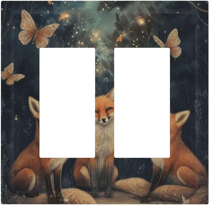 Decorative Art Light Switch Covers Foxes & Forest 2 Gang Dual Rocker Outlet Switch plate Faceplate GFCI for Home Decor
