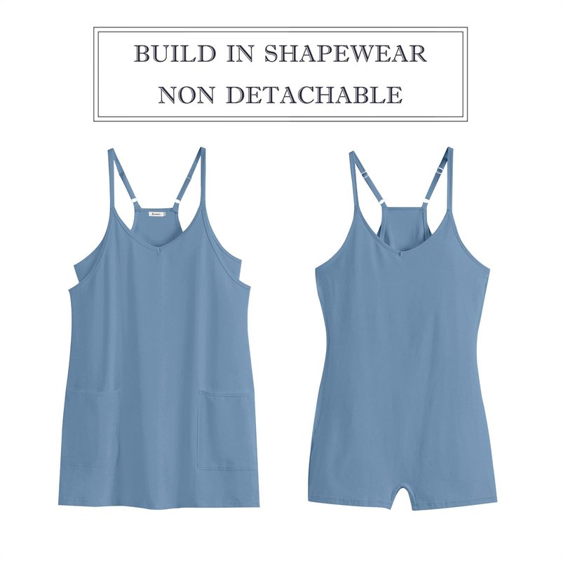 ANRABESS Women Athletic Dress Summer Tennis Workout Active Sports Mini Romper Dress Built in Shorts Travel Vacation Clothes Blue Small
