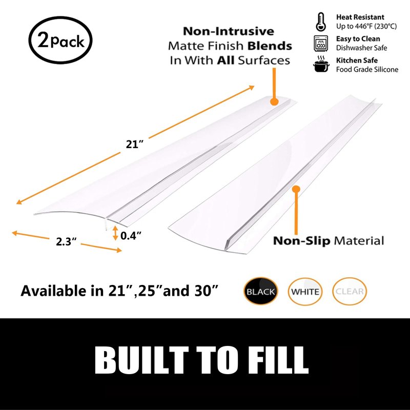 SEVCHY Silicone Stove Gap Covers (2 pack), Oven Gap Filler, Heat Resistant Stove Gap Filler, Seal Gap between Stovetop and Counter, Easy Clean (21 inch, White)