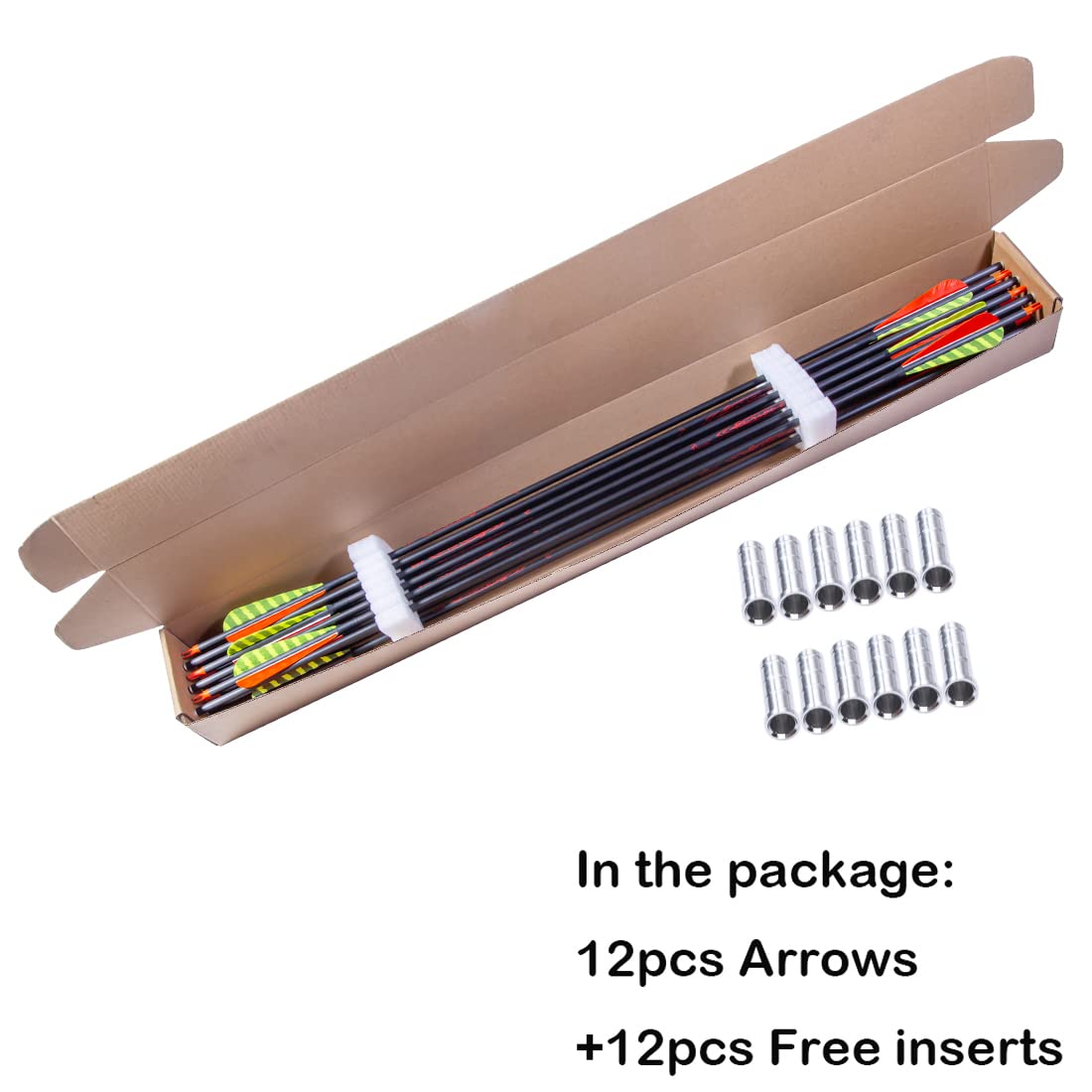 Pinals Traditional Archery 300 340 400 500 600 700 Spine Carbon Feather Arrows for Recurve Compound Bow Longbow Hunting Targets Arrow 12PCS 340 32"