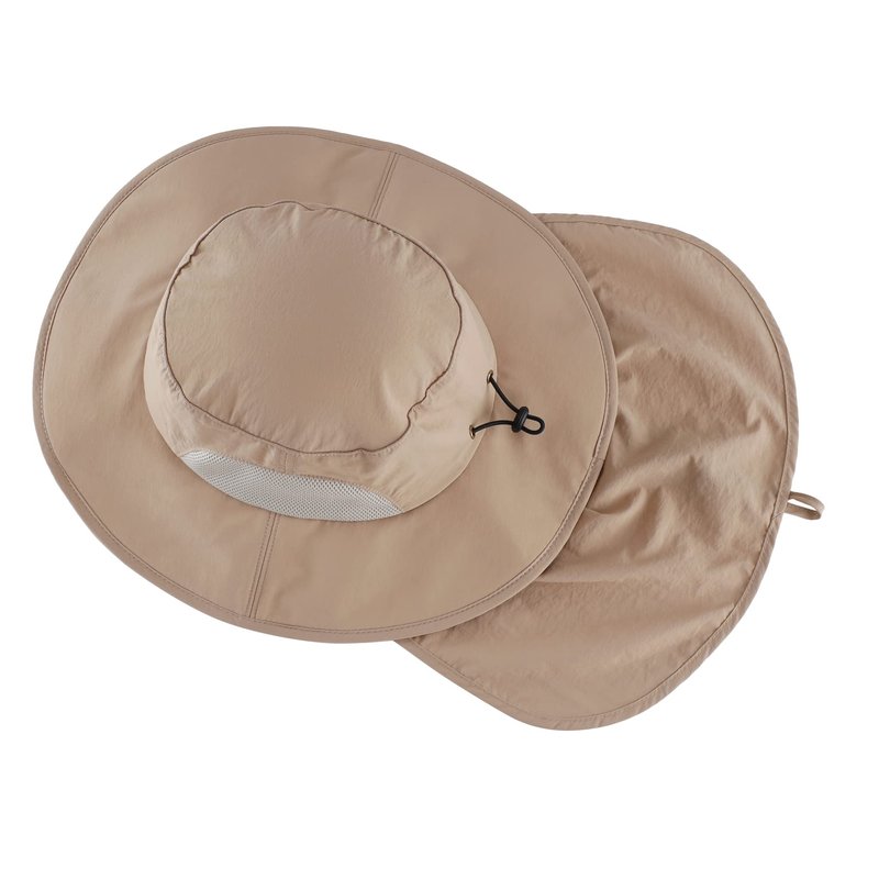 Home Prefer Outdoor Mens UPF50+ Sun Hat Wide Brim Fishing Hat with Neck Flap (Milky Khaki)