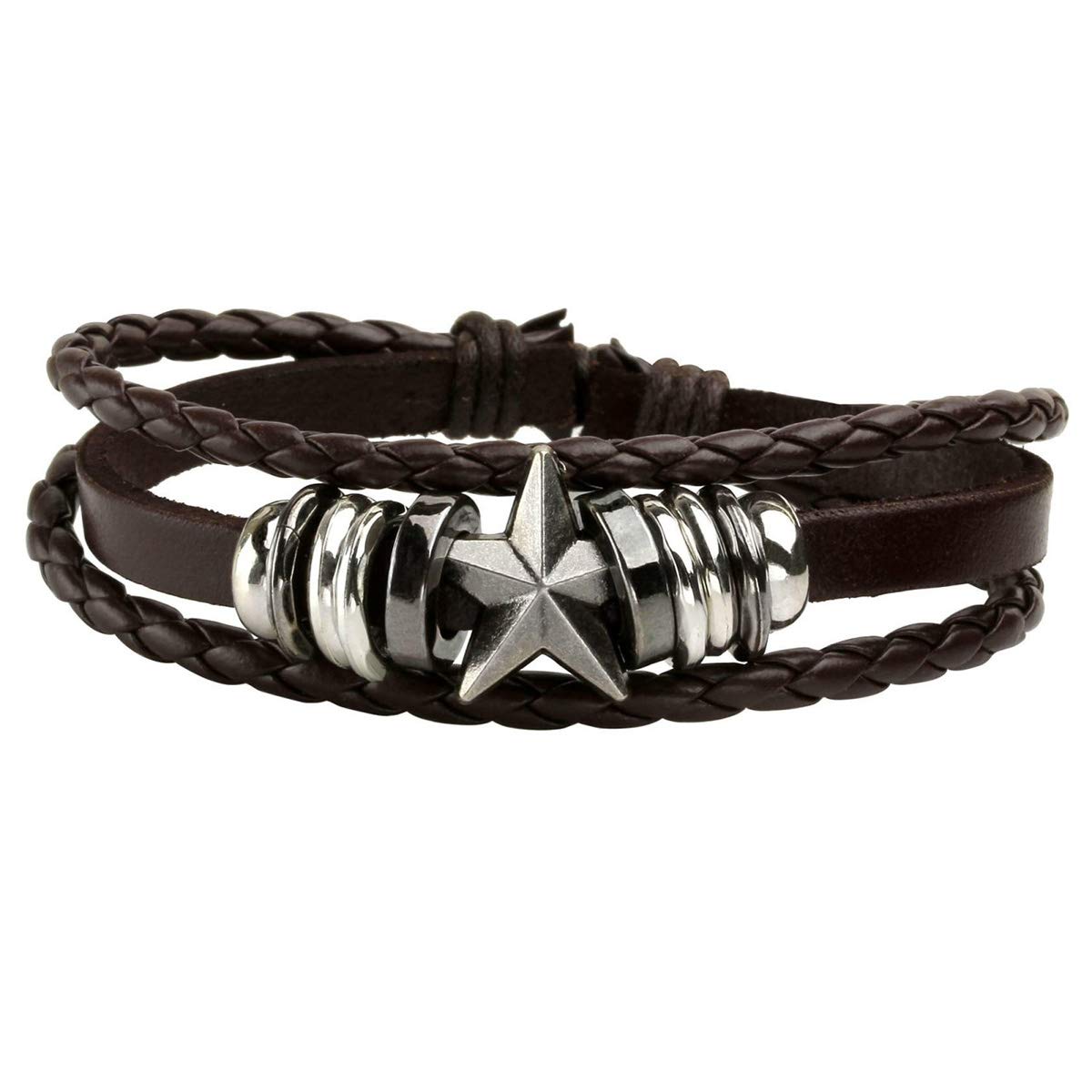 Eigso 6 Pcs Leather Bracelet Braided Wide Wristband Women Men Punk Rock Jewelry Skull