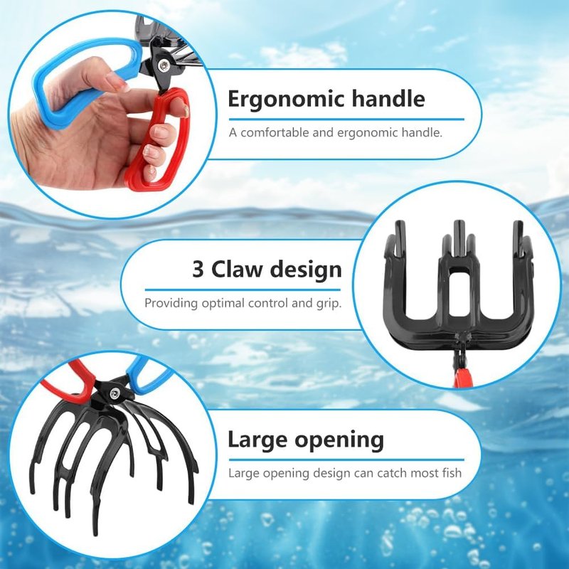 SMILEASE 3 Claw Fish Gripper, Metal Fishing Pliers Gripper, Non-Slip Fish Grabber Tool, Multifunctional Fish Grips Clamp for Catch and Release, Lightweight Fishing Accessories (2 Claw, 1pcs)