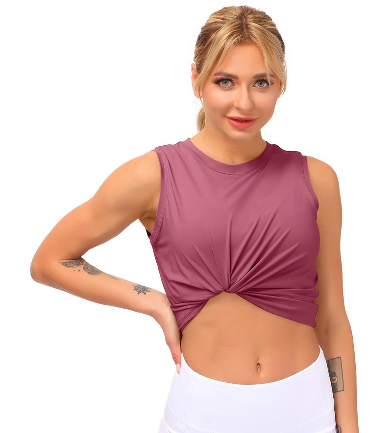 Dragon Fit Womens Ice Silk Workout Tank Tops Sleeveless Cropped Yoga Shirt for Running Gym Summer Rose Red