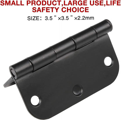 6 Pack Matte Black Interior Door Hinges Round 3.5" x 3.5 Inch 5/8" Radius Heavy-Duty Mat Hinge for Doors Standard Bedroom Work Office Door Hardware Removable Pin,Farm,Shed,Gate,Greenhouse Vent Window
