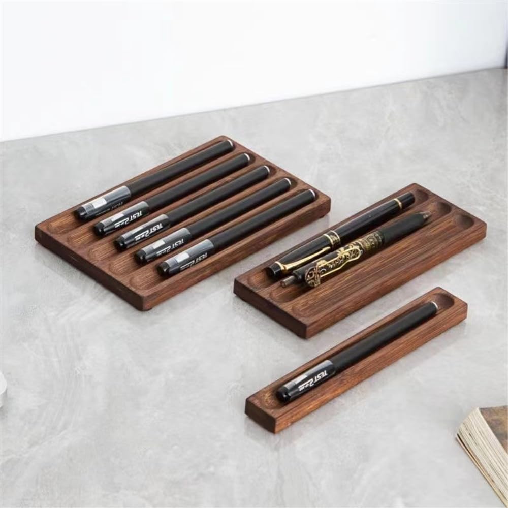 JUTSTJUKO Pen holder Organizer of Office desks,Walnut Desk Pen Stand,Wave Pen Tray Accessory,Teacher Gifts,Suitable for School,Home,Desktop Office Art Accessories (Walnut, 3 Grid)