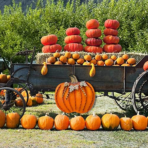 Metal Pumpkin Stakes Yard Signs Fall Decor Decorative Garden Stake Lawn Pumpkins Ornaments Outdoor Autumn Decoration for Harvest Halloween Thanksgiving (26" H Orange)