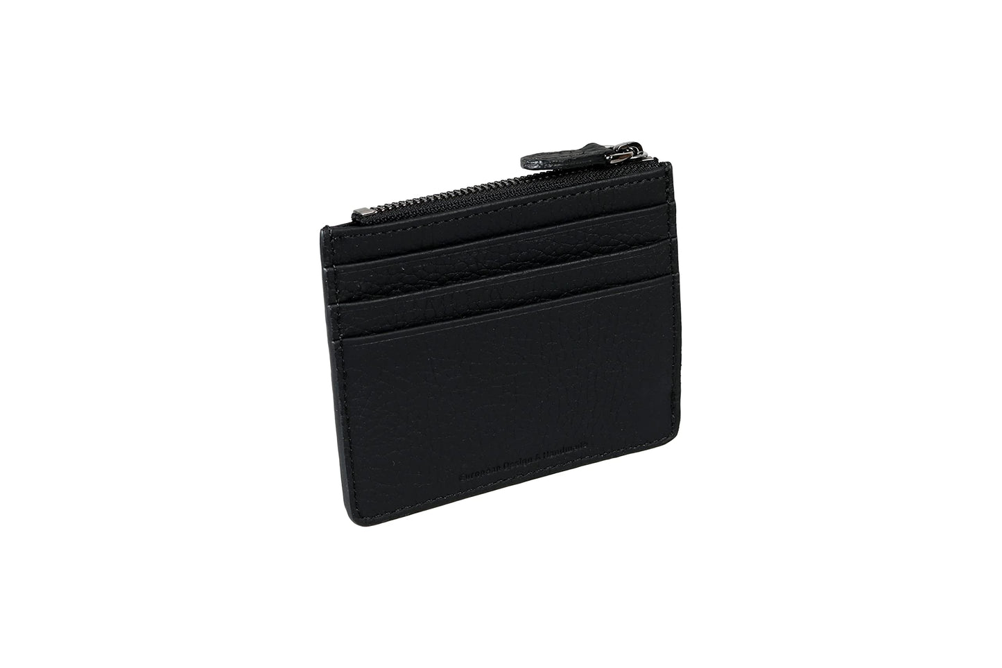 grande 3603 Genuine Leather Card Holder For Women and Men Slim Minimalist Small Zipper Wallet (BLACK)