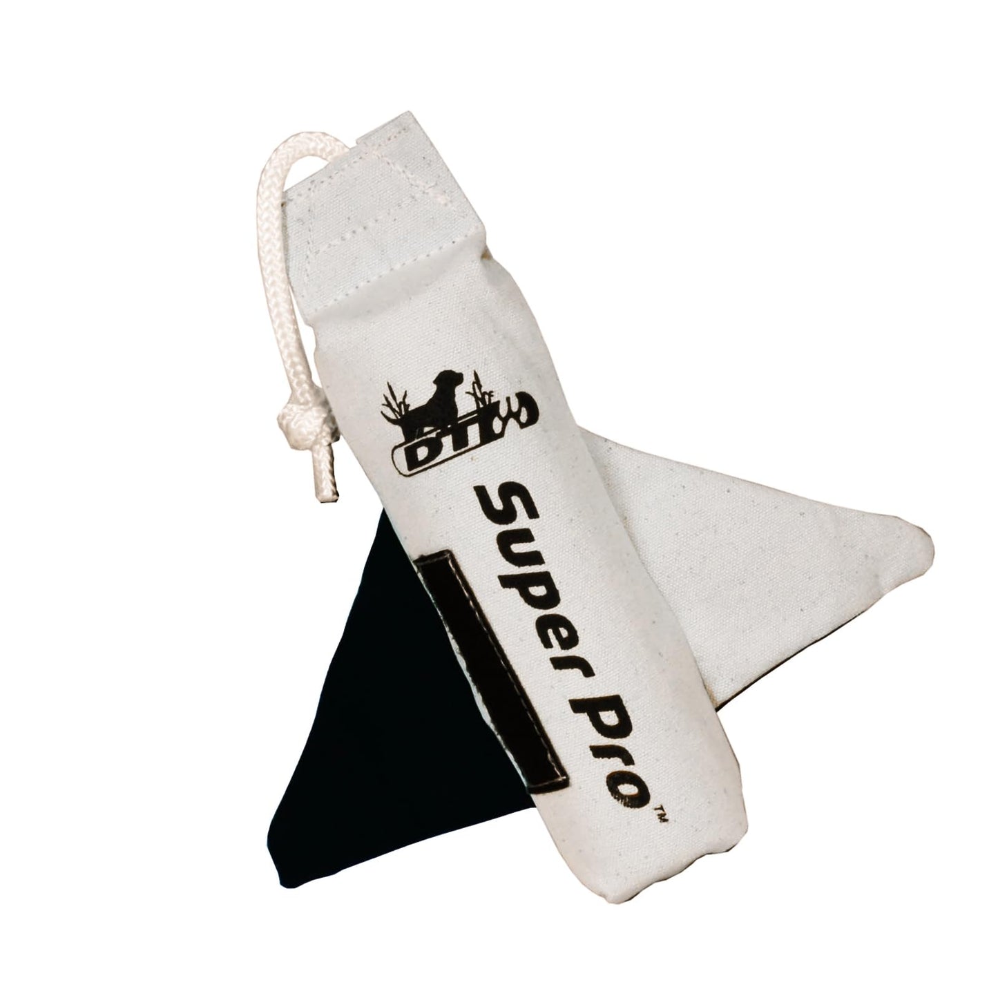 DT Systems Super Pro Series Canvas Winged Dummy, Durable High-Visibility Black & White Floating Hunting Dog Retriever Training Bird-Like Toy with Scent Strip & Rope Handle, Small