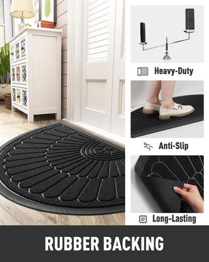 tchdio Door Mat Outdoor Indoor Entrance Doormat-Semicircular Durable Rubber Non Slip Front Door Mat for Outside Inside Entry Entryway Dirt Trapper WelcomeMat for Muddy Paws and Shoes-Black 17”x30”