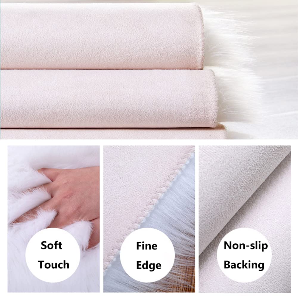 Qioly White Faux Fur Plush Cushion Fluffy Small Area Rug, Luxury Background for Small Items/Jewelry/Nail Art Desk Photos, Product Display & Home Decor (Rectangle - 15 x 10 Inches)