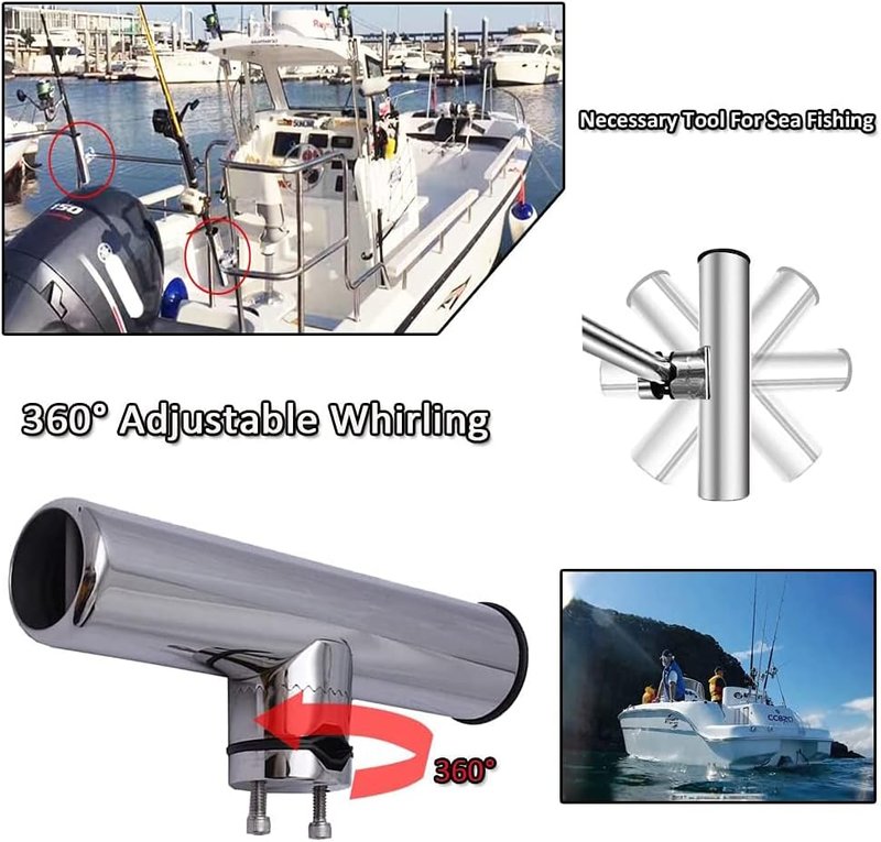 Rail Mount Rod Clamp Holders - Adjustable Stainless Steel Fishing Rod Holder for Kayak & Boat