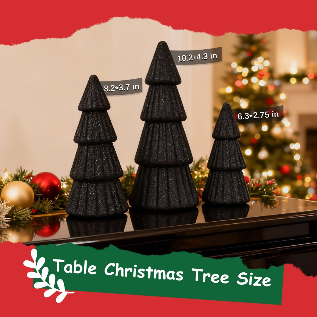 Joyhalo Tabletop Christmas Trees, Set of 3 Frosted Christmas Trees Indoor Xmas Decoration Centerpieces for Table, Mantel, Holiday, Party and Home Decor, Black