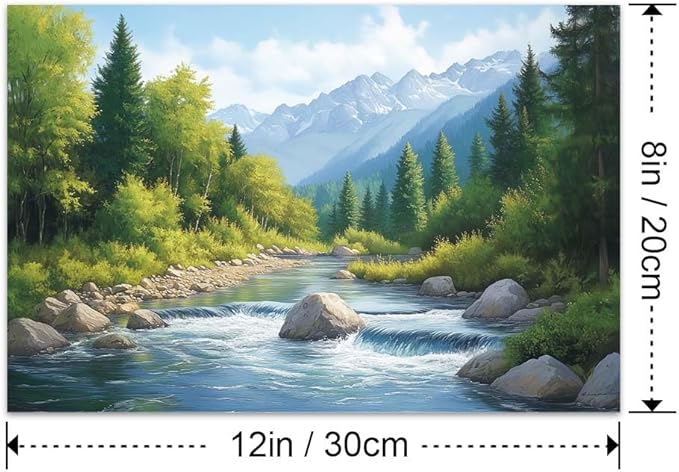 Yesad Serene Nature Wall Art, Landscape Canvas Wall Art Forest Pictures Prints Mountain Painting Scenery Poster Wall Décor for Farmhouse Living Room Bedroom (Unframed,12”x8”, Stream)