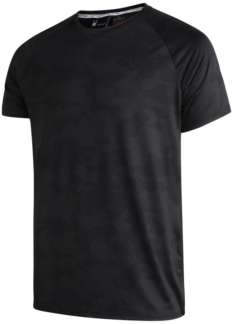 Spyder Mens Active Shirt - Crewneck Dry Fit Mens Workout Shirts Short Sleeve Camo Fitted Athletic Gym Shirts for Men, Size Medium, Blazing Black