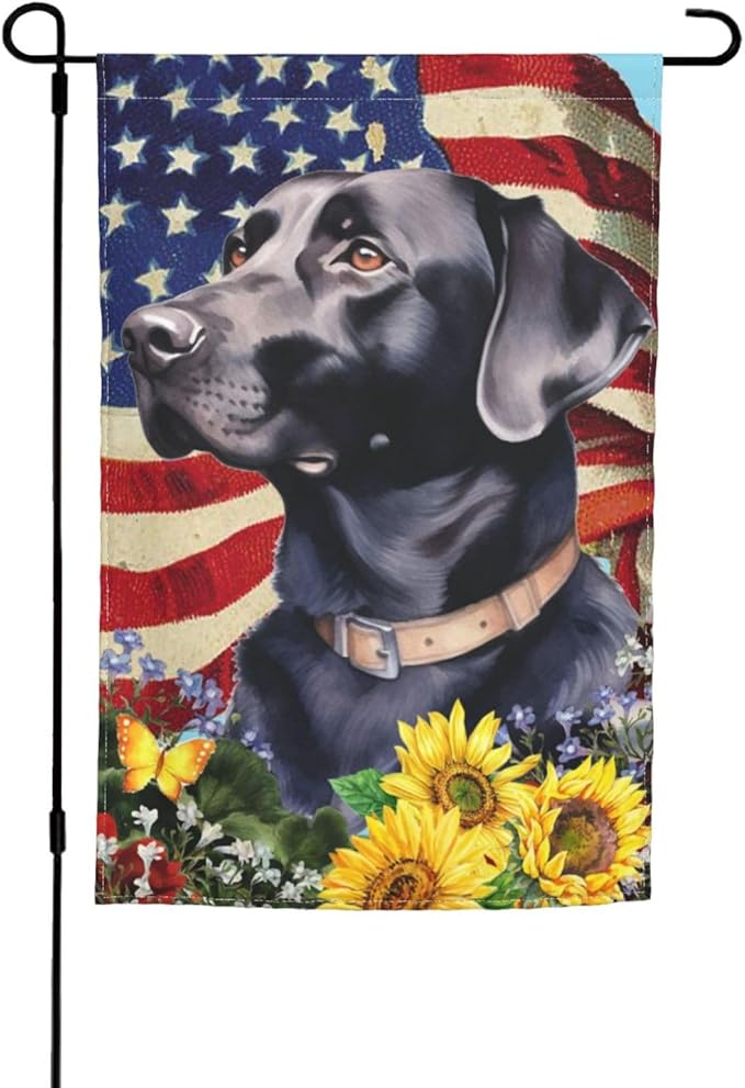 Labrador Black American Flag Patriotic Dog Garden Flag Welcome Party Outdoor Outside Decorations Picks Home House Garden Yard Decor 12x18 Inch
