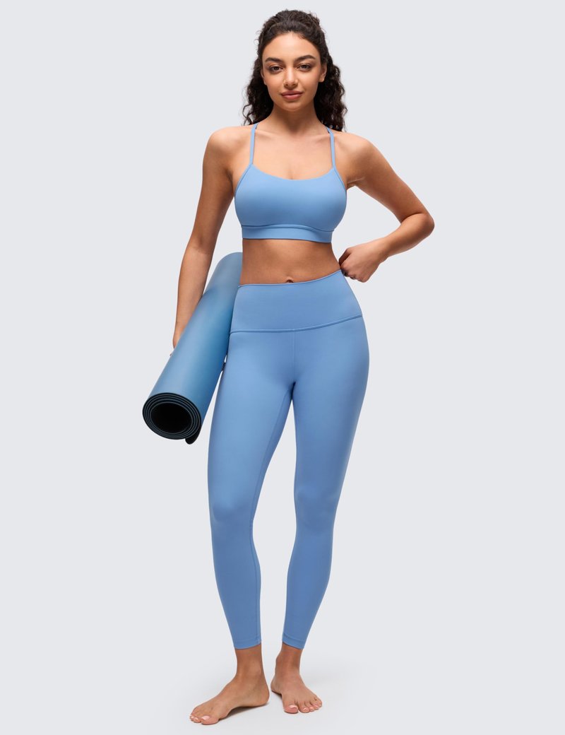 CRZ YOGA Butterluxe Y Back Sports Bras for Women - Padded Racerback Low Impact Spaghetti Thin Strap Workout Yoga Top Party Blue Small