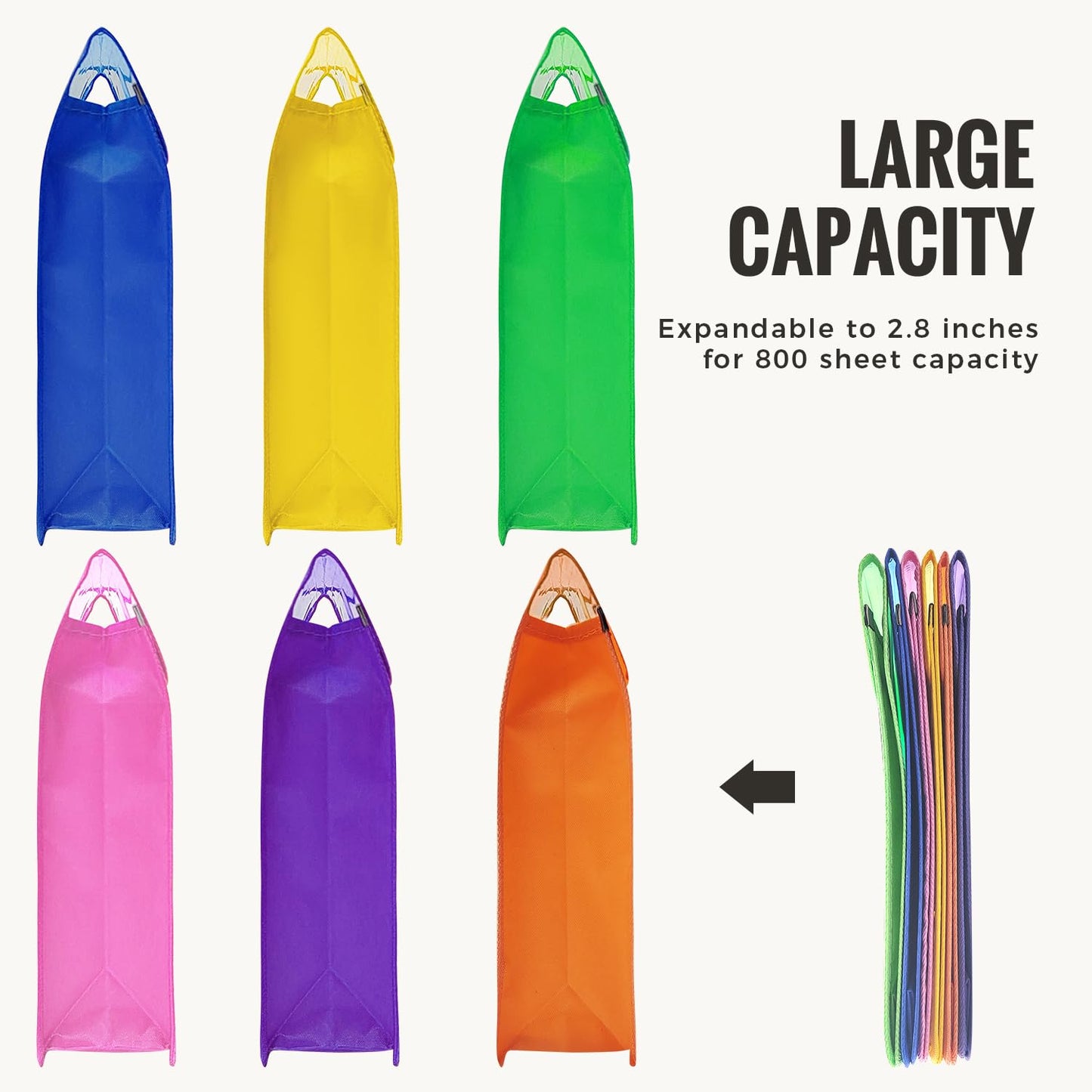 Ecerangus Plastic Expanding File Folder, Envelope Folders for Documents, Waterproof Transparent Expandable File Folder, Large Capacity, Fit Letter/A4 Size (Multicolor-6 Pack)