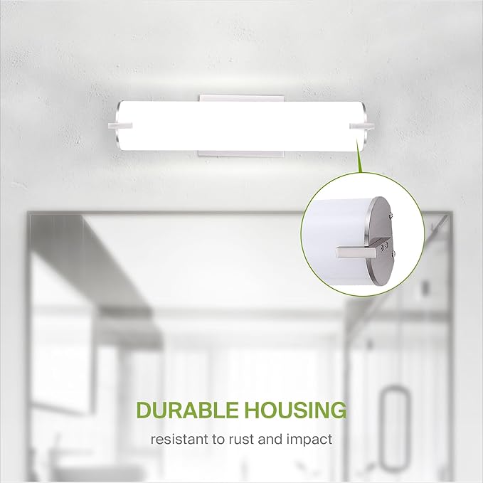 ASD LED 18" Vanity Wall Mount Light Fixture, Linear Bathroom Lighting Bar | 3CCT, Dimmable, Energy Star, ETL Listed | 20W 1500LM 3000-5000K 120V | Long Tube Bath Sconce Over Mirror | Nickel