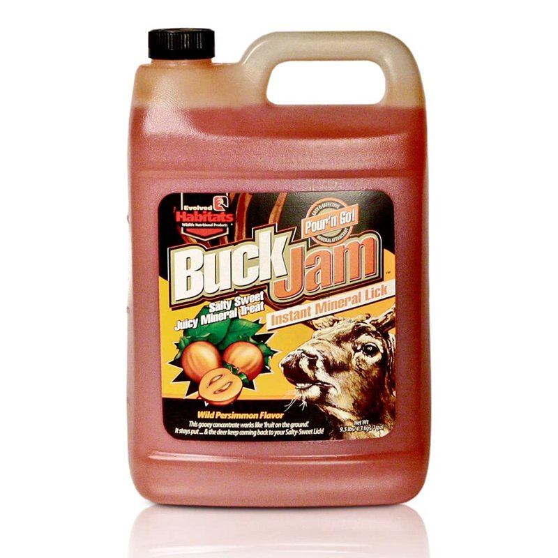 EVOLVED HABITATS Buck Jam Wild Persimmon Flavored Salty Sweet Liquid Deer Attractant - Instant Mineral Lick - Powerful Ready-To-Use Year-Round Beneficial Food Supplement for Deer - 1 Gallon