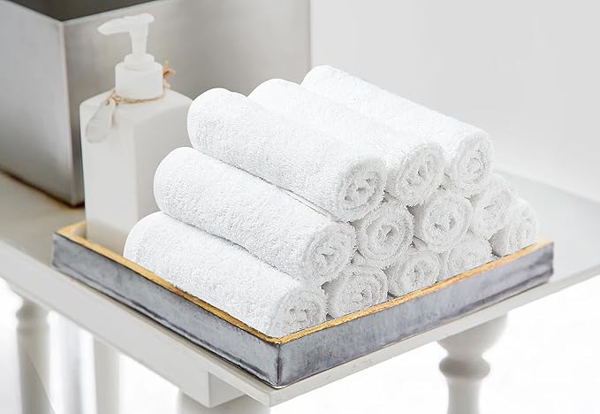 Avalon Towels Cotton Washcloths 24-Pack – 12 x 12 Inch White Super Soft &