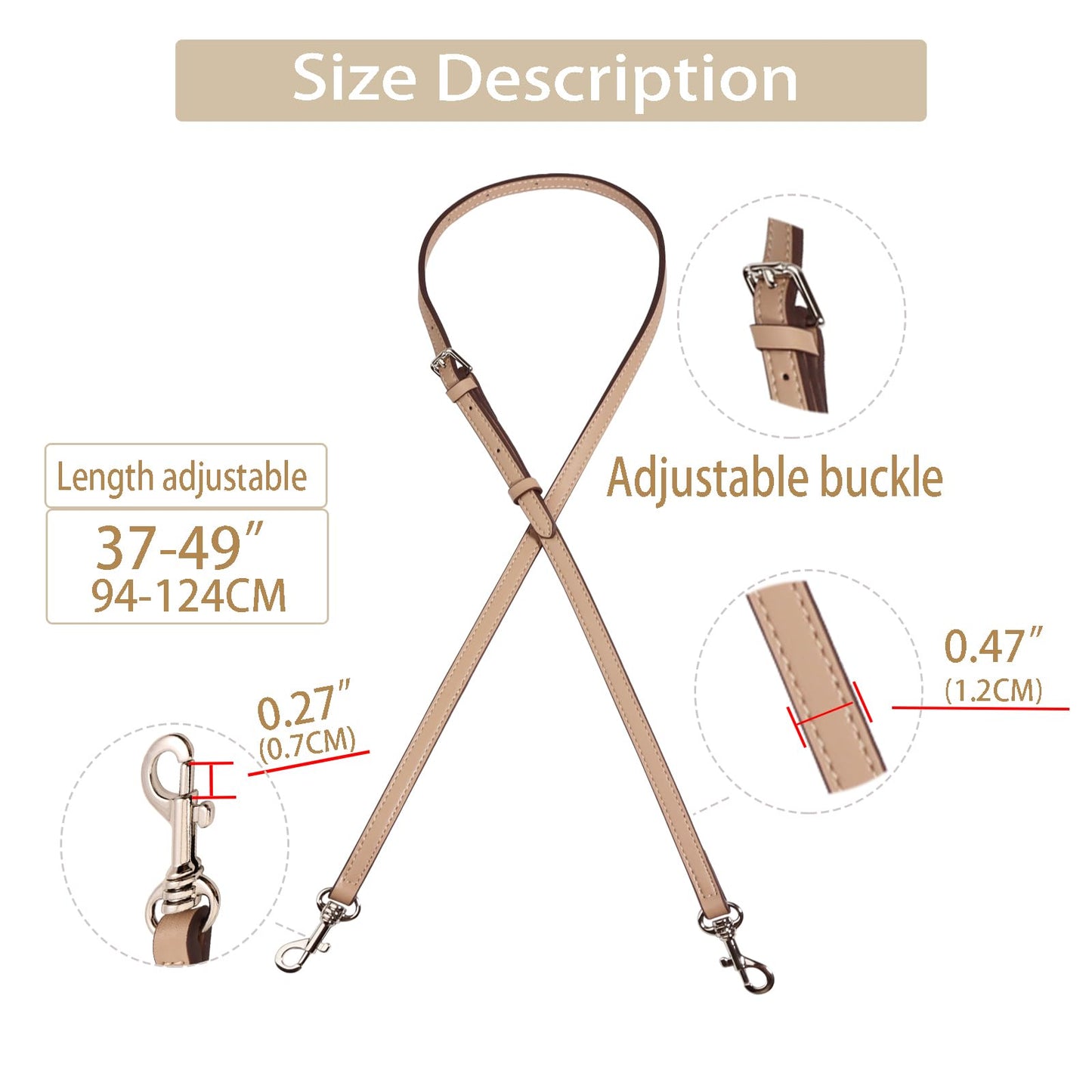 OLSEEY Leather Purse Strap Replacement Crossbody Adjustable ，Thin Shoulder Straps for City 15 Bag Handbag (Sand color)