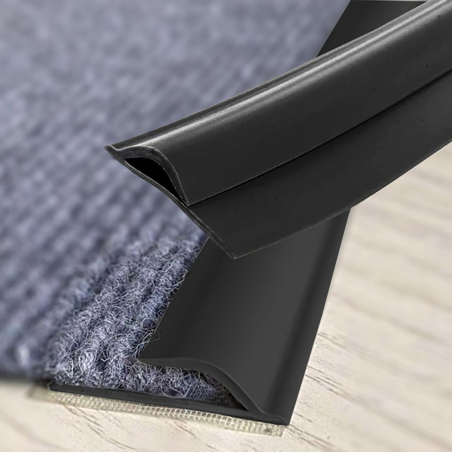 Carpet to Tile Transition Strip, Flexible Carpet Edging from Carpet to Tile Floor, Self Adhesive Cuttable Carpet Edge Trim Strip, Flexible Rug Edge Protector for Doorway（Black 24ft）
