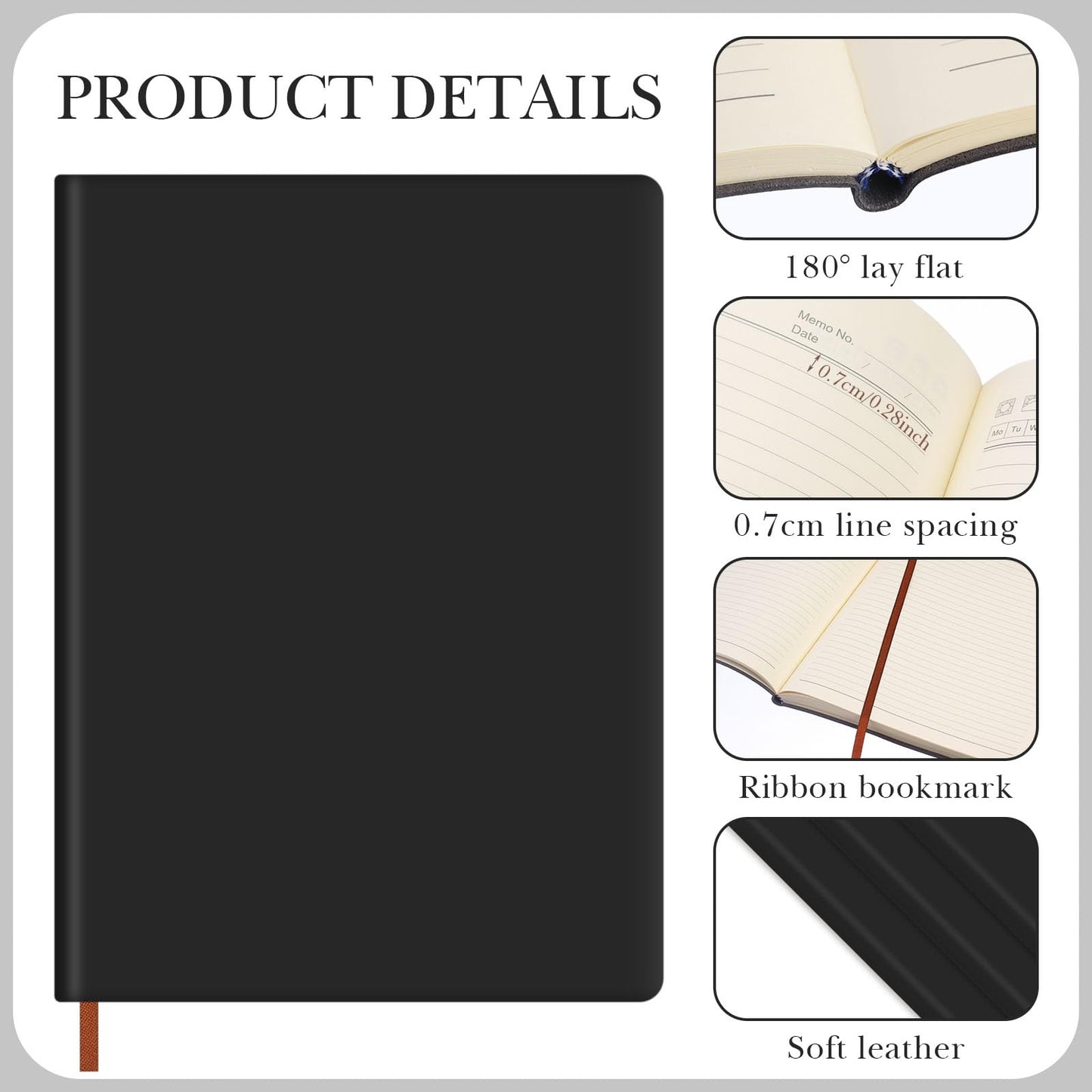 Tenceur 5 Pcs A4 College Ruled Notebook 8.5'' x 11'' Lined Journal 200 Pages Lined Artificial Leather Sketchbook for Writing Office School Business Home Gifts Supplies (Black)