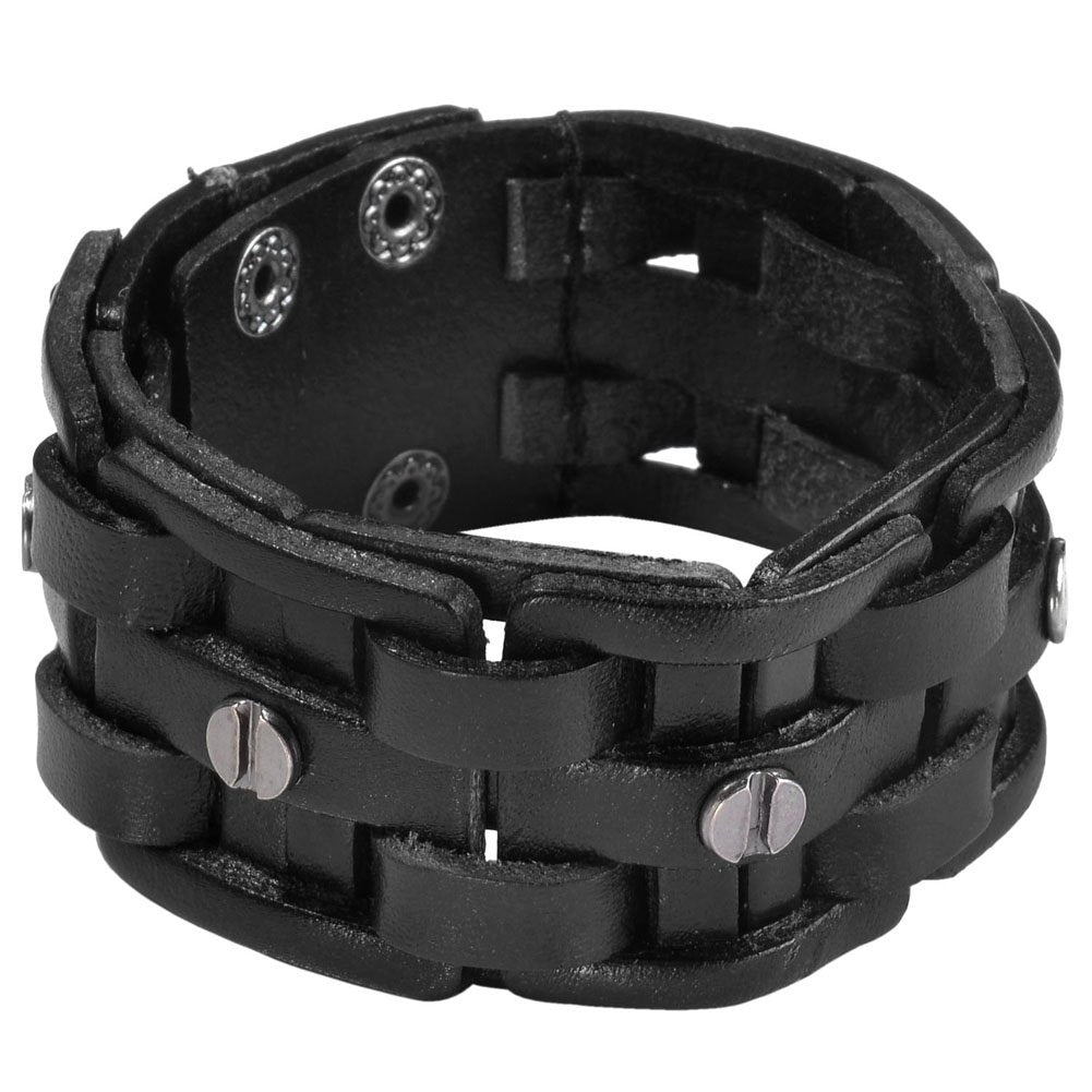 Zysta Punk Gothic Mens Genuine Leather Braided Bracelet Wristband Cuff Bangle 8.5-9" Black