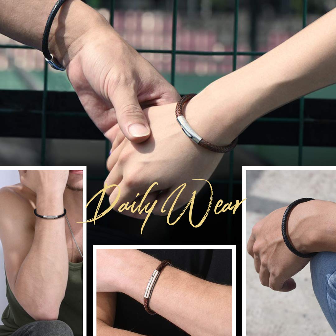 ChainsHouse Mens Waterproof Leather Bracelet 5mm 8.7inch Black Wrap Cuff Bangle for Male Birthday Gift