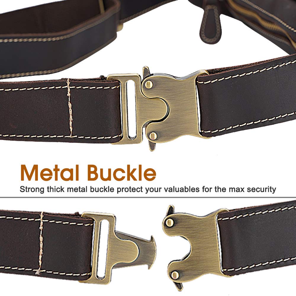 TIDING Leather Fanny Pack For Men Large Capacity Crossbody Waist Belt Bag For Travel Sports Outdoor Hiking Cycling Running