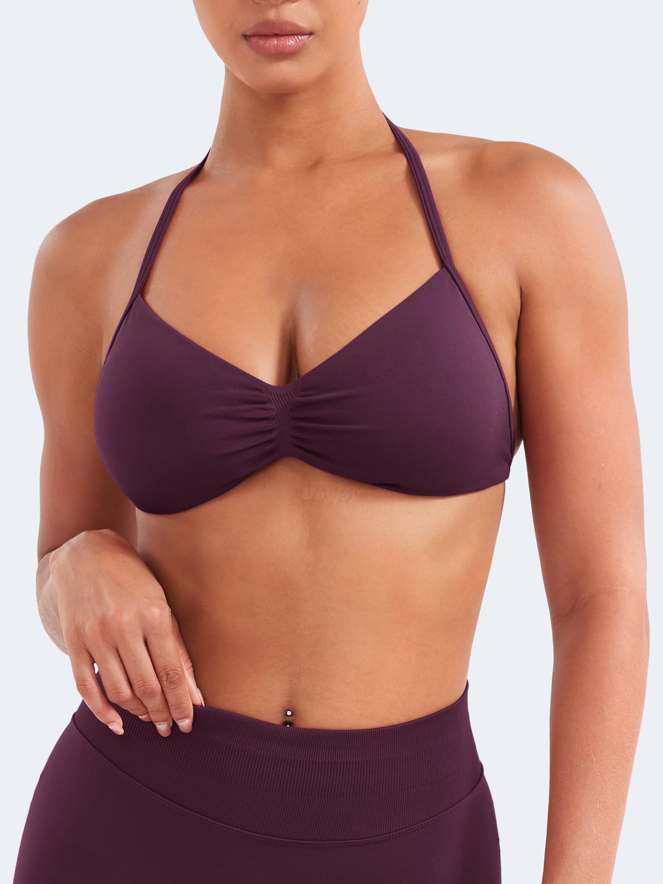 VOYJOY Impact Strappy Sports Bra Adjustable Padded Workout Bra for Women